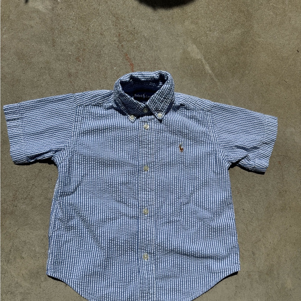 Ralph Lauren Shirt kids 3T Seersucker Button Down Plaid Light Academia
